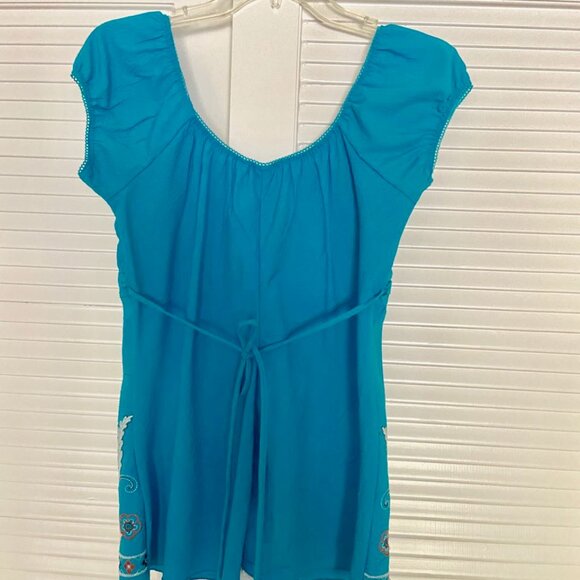 Embroidered Capped Sleeve Baby Doll Top - S - Picture 7 of 7